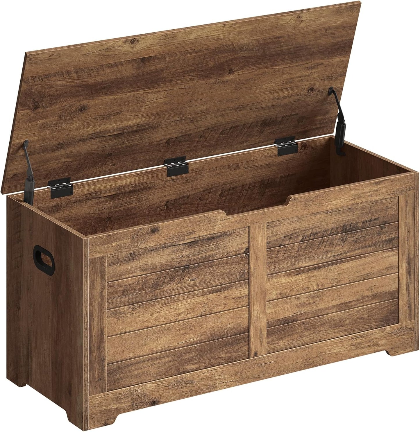 Storage Chest, Storage Bench with 2 Safety Hinges, Farmhouse Style, 15.7 X 39.4 X 18.1 Inches, for Entryway, Bedroom, Living Room, Honey Brown ULSB061K01