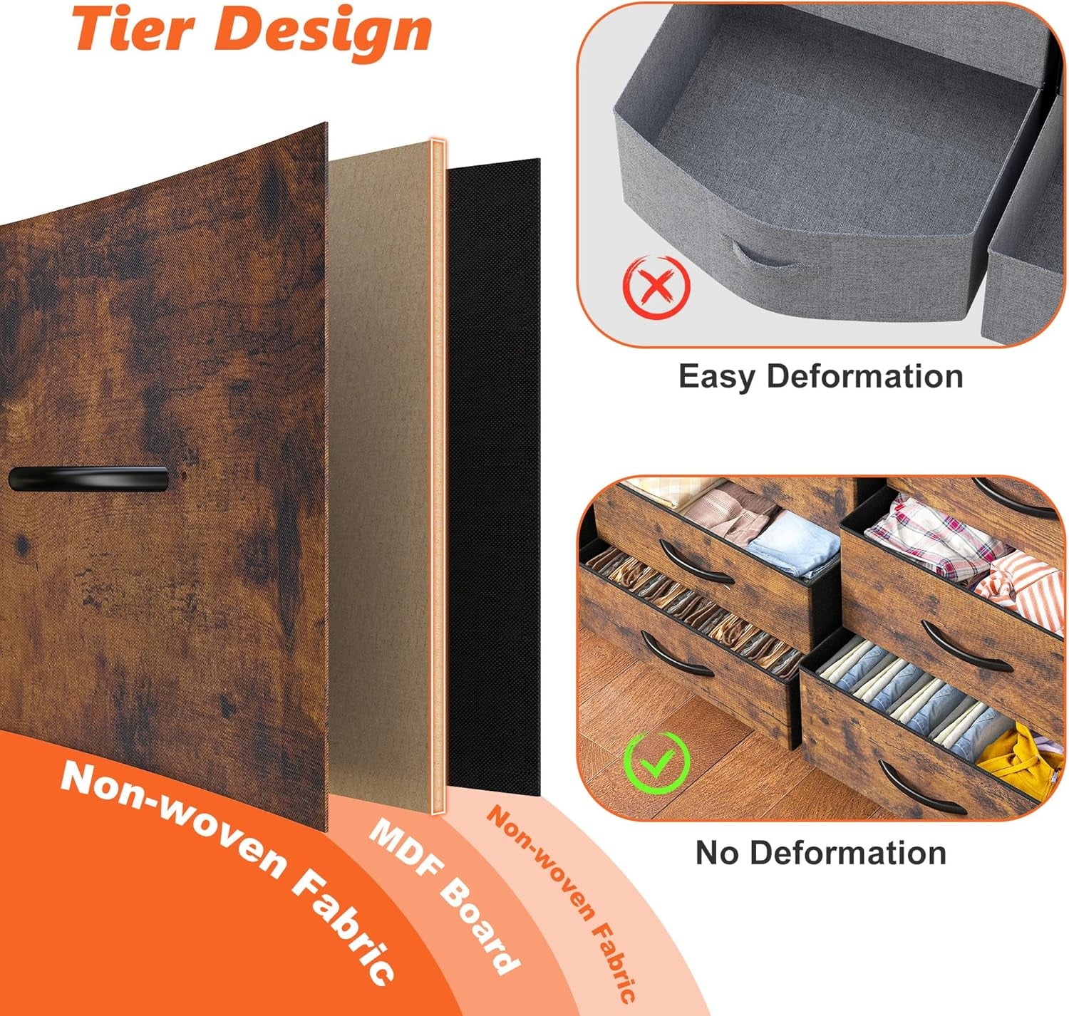 Dresser for Bedroom with 10 Drawers for 55" TV Stands for Living Room with LED Lights & Power Outlets Dressers with Shelves & Side Pockets Rustic Brown