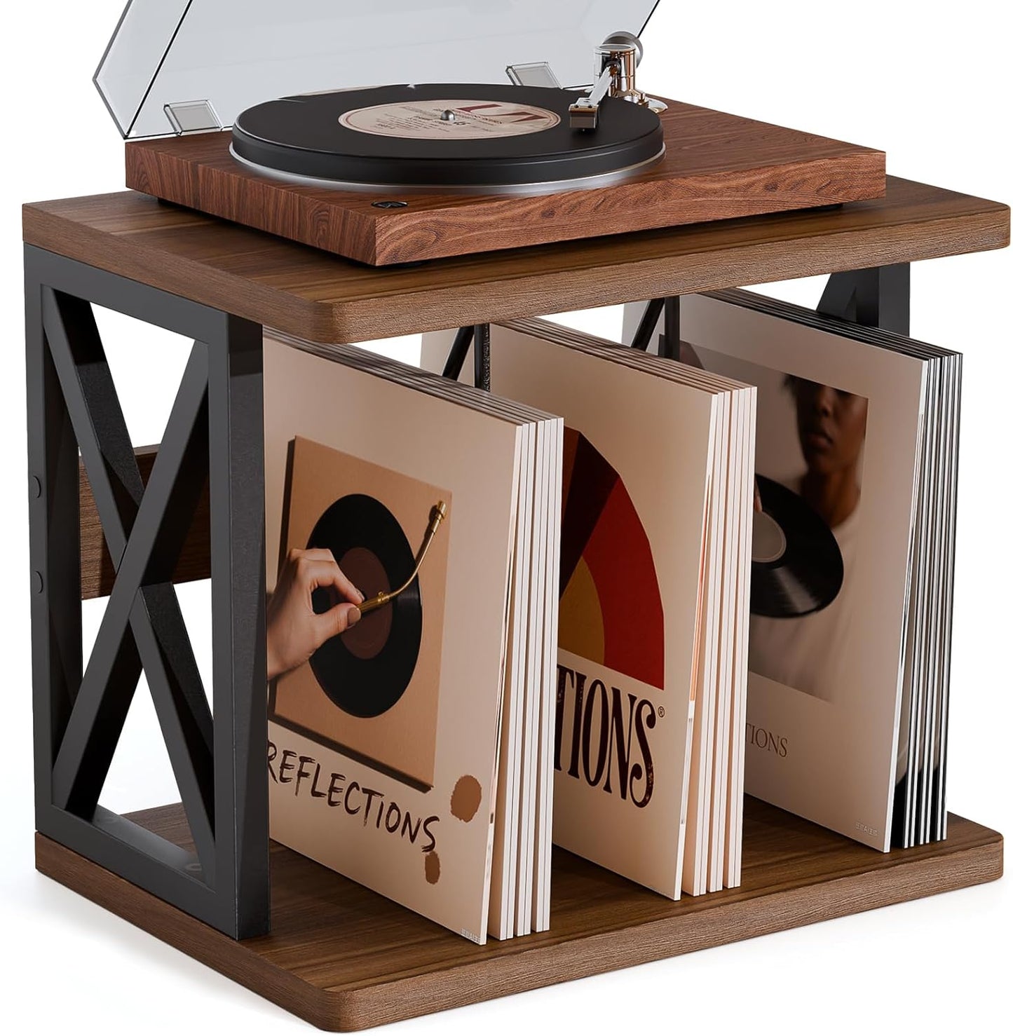 Vinyl Records Storage,80-100Lps Record Holder,Stackable Vinyl Holder,2-Tier Record Player Stand,Wood Records Player Table,Turntable Stand for Magazine, Book, Files, Albums