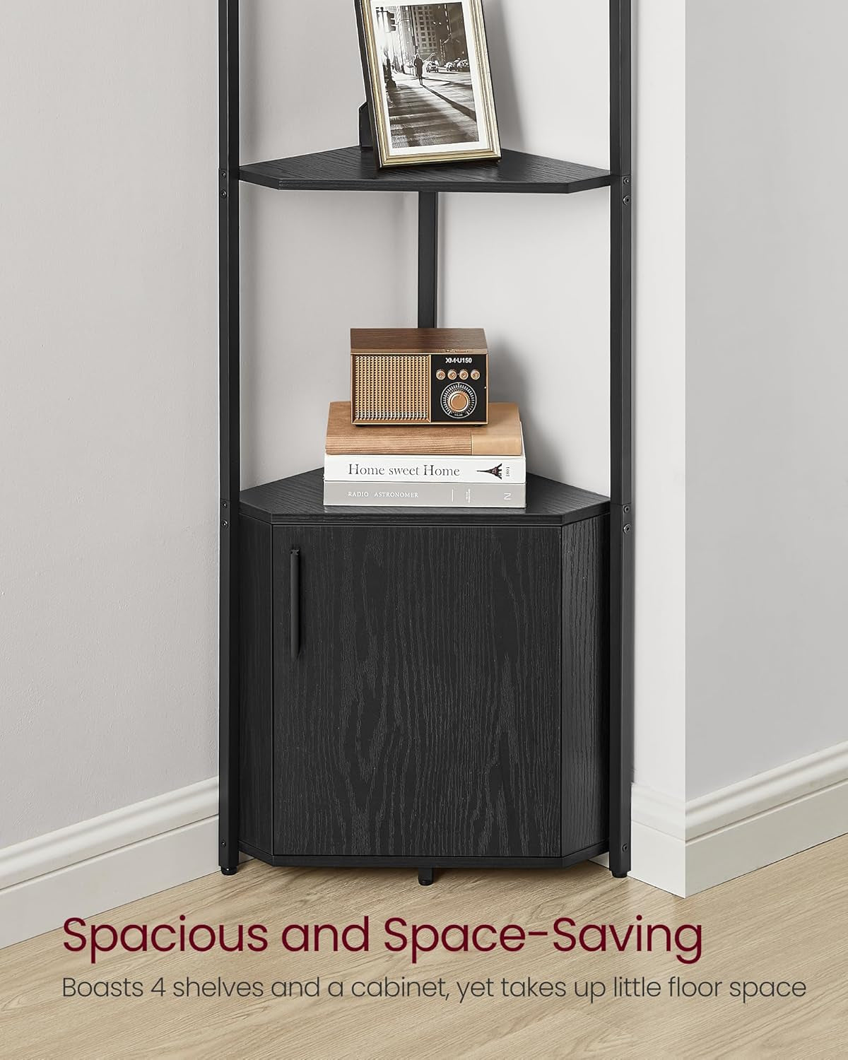 Corner Shelf with Storage, 5-Tier Corner Storage Cabinet, for Living Room, Bedroom, Kitchen, Bathroom, Ebony Black and Ink Black ULBC580B01