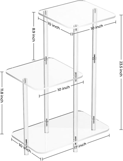 Acrylic 3 Tiers Side Table - Square Step End Table - Clear Nightstand Small Bedside Table Accent Entryway Table, for Living Room, Bedroom, Hallway, 17'' L X 10'' W X 23.5'' H