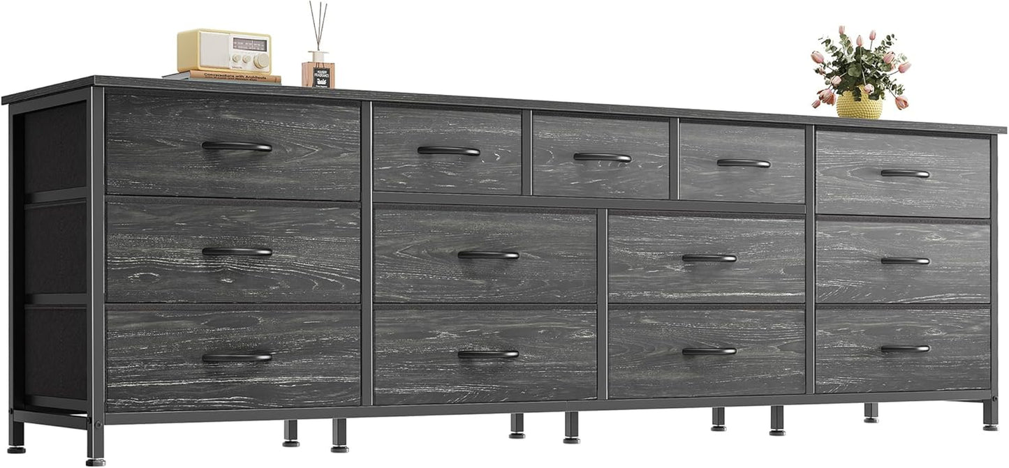 70 Inch Dresser for Bedroom, TV Stand for 65, 75, 80 Inch TV, 13 Fabric Drawer Long Dresser, Large Entertainment Center for Bedroom, Wide Chest of Drawer with Storage, Charcoal Black