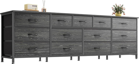 70 Inch Dresser for Bedroom, TV Stand for 65, 75, 80 Inch TV, 13 Fabric Drawer Long Dresser, Large Entertainment Center for Bedroom, Wide Chest of Drawer with Storage, Charcoal Black