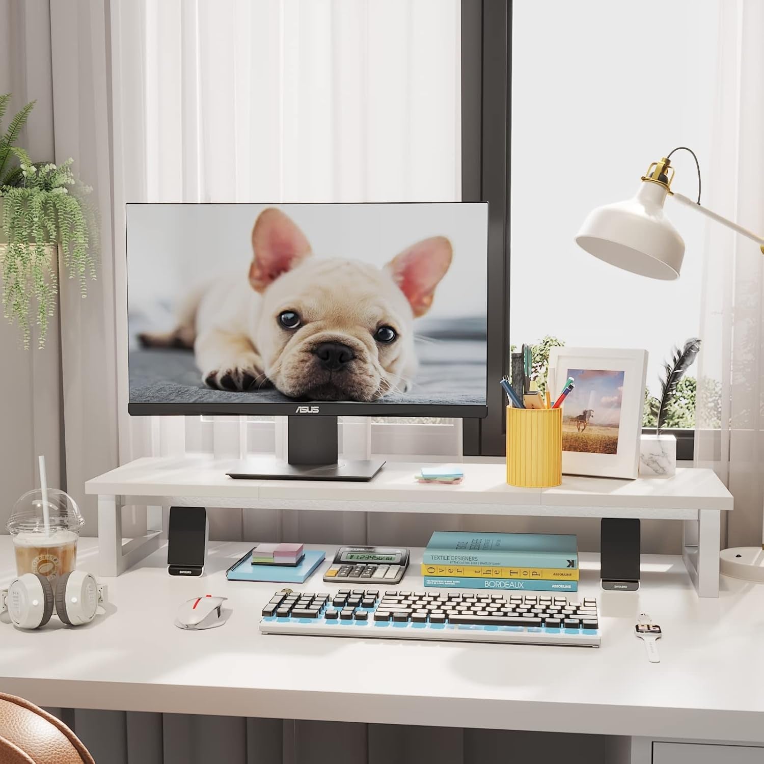 Dual Monitor Stand Riser, 39Inch Large Monitor Stands for 2 Monitors, Computer Monitor Stand, Wooden Desktop Oraganizer Shelf for Office Desk Computer,Laptop,Tv