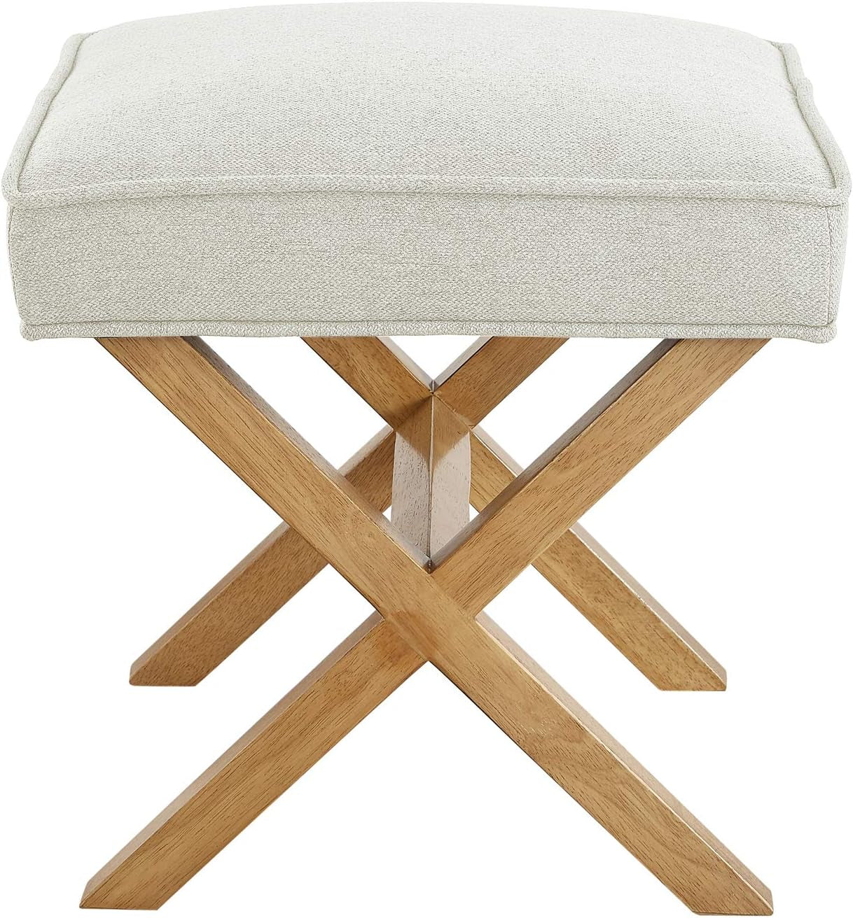Small Ottoman Foot Rest, Mid-Century Modern X Square Polyester Foot Stool, Linen, Ivory White, 18"D X 19.8"W X 18.3"H