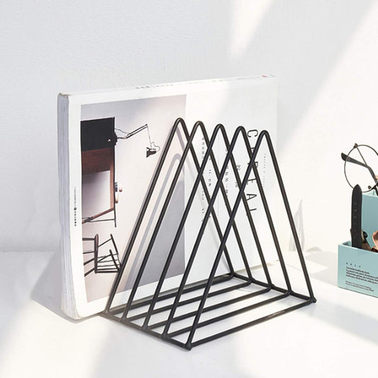 Triangle File Holder,5 Slot Metal Vinyl Record Stand Holder Magazine Newspaper Holder Photography Props for Office Home 1 Pc (Black)