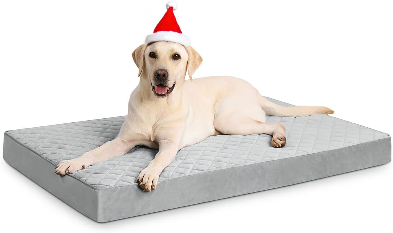 Orthopedic XL Dog Beds Large Sized Dog Waterproof Bed with Removable Washable Cover and Non-Slip Bottom, Quilting Pet Mattress for Crate, 41X27 Inch, Light Gray