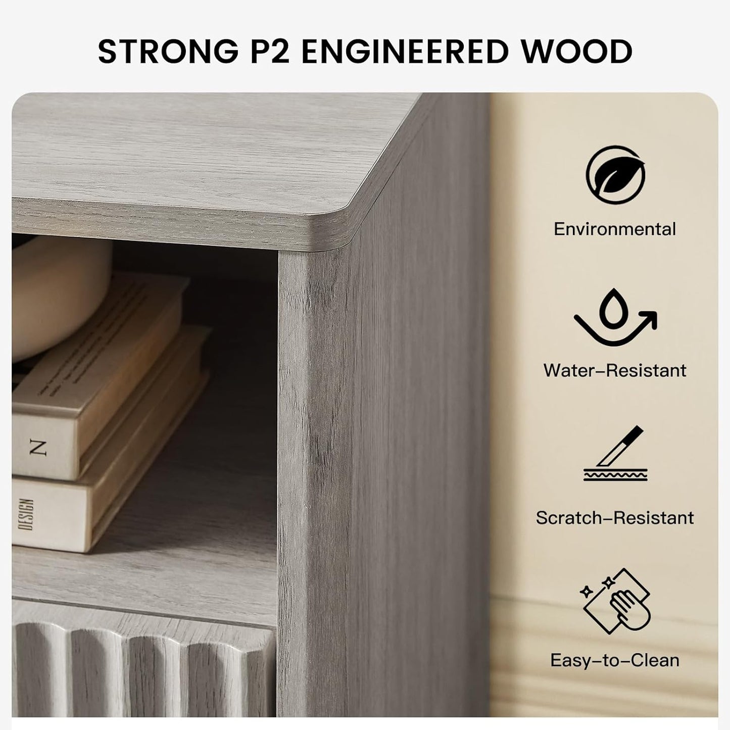 Amada TV Stand for 50-65" TV, Fluted Modern TV Stand Entertainment Center with Drawers and Open Shelf, Waveform Panel, Sleek Curved Profile Media TV Console Table for Living Room, Bedroom, Grey