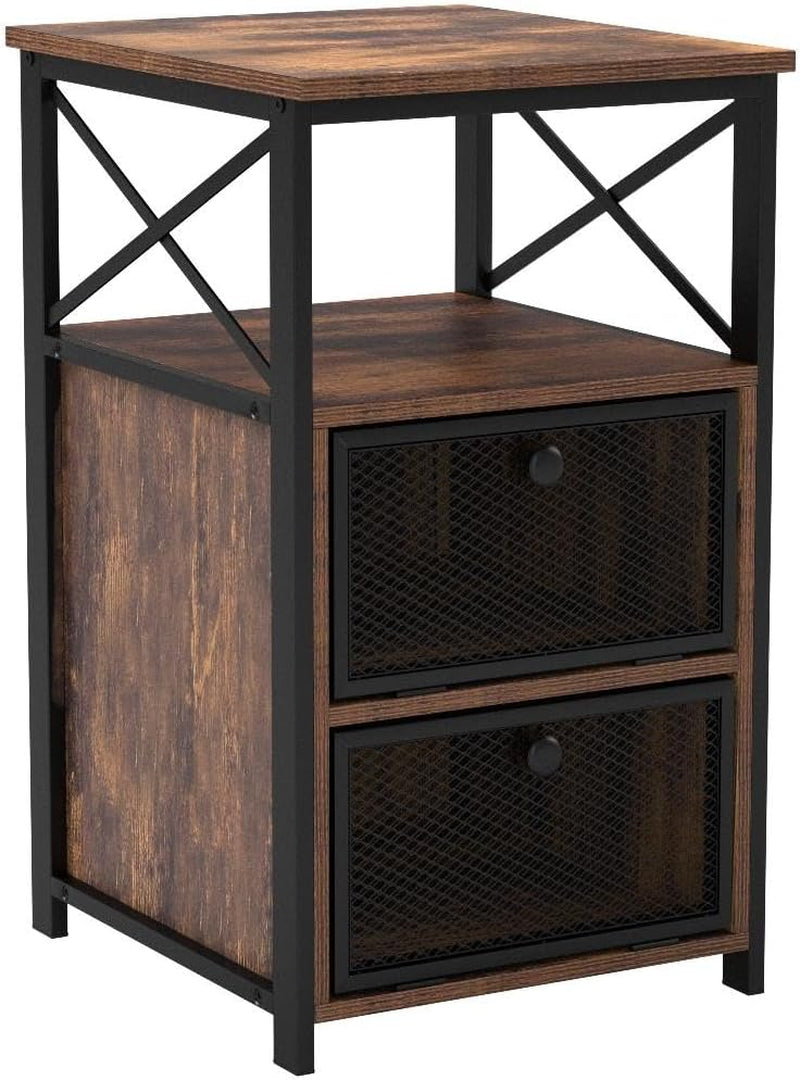 Modern Night Stand, End Side Table with Storage Space and Door, Nightstands with Flip Drawers for Living Room,Bedroom,Lounge,Set of 2, Brown