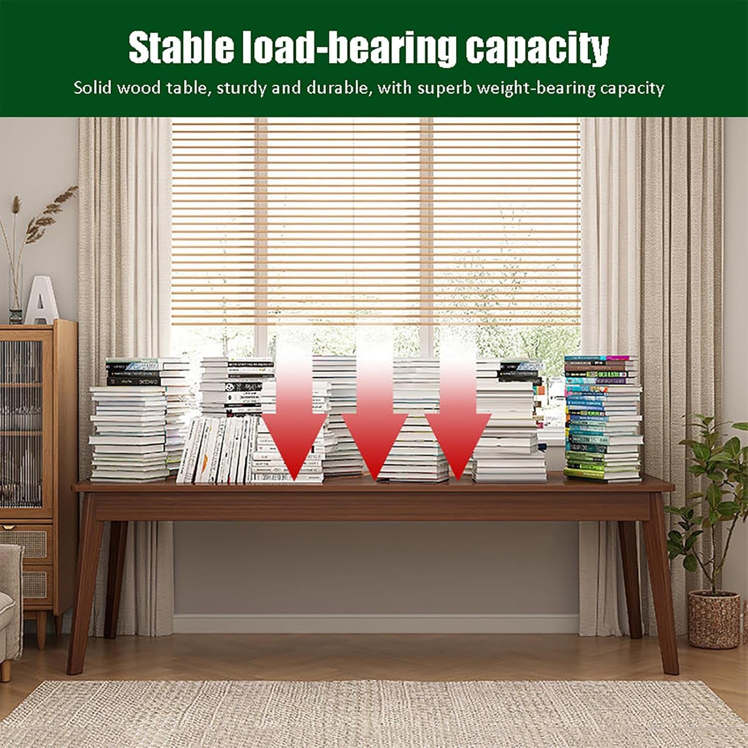 Mid-Century Wood Long Desk Table,Extra Large Two Person Office Desk,Home Computer Desk,Solid Writing Study Table,Double Workstation Desk, Walnut，Walnut 160X60X75Cm