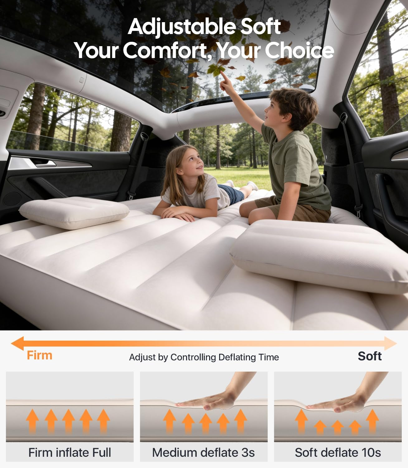 2026 Upgrade Air Mattress for Tesla Model Y [Click Self-Inflate, Home-Level Comfort] USB-C Charging Built-In Air Pump & Ergonomic Design with 2 Pillow, Camping for Tesla Model Y 2020-2026