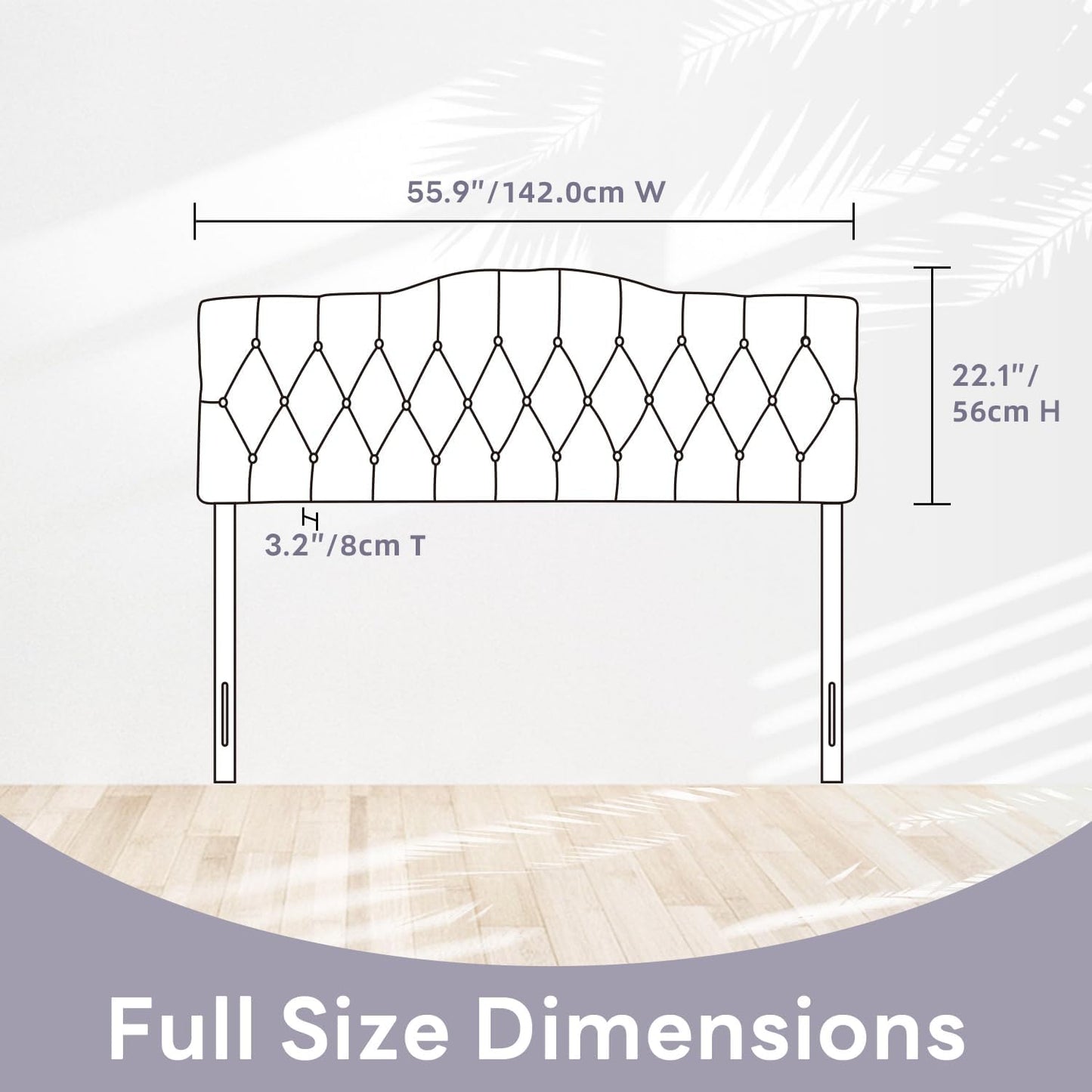 Upholstered Full Headboard, Button Diamond Tufted Headboards with Adjustable Height and Solid Wood Leg, Linen Fabric Padded Headboard for Full Size Bed, Mordern Head Board, Grey