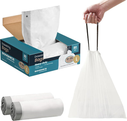 Trash Bags for 8-Gallon (30 L) Trash Cans, Drawstring Kitchen Garbage Bags, Pre-Separated, Liner Code 30A, 2 Rolls, 90 Count, White UKRB30A02