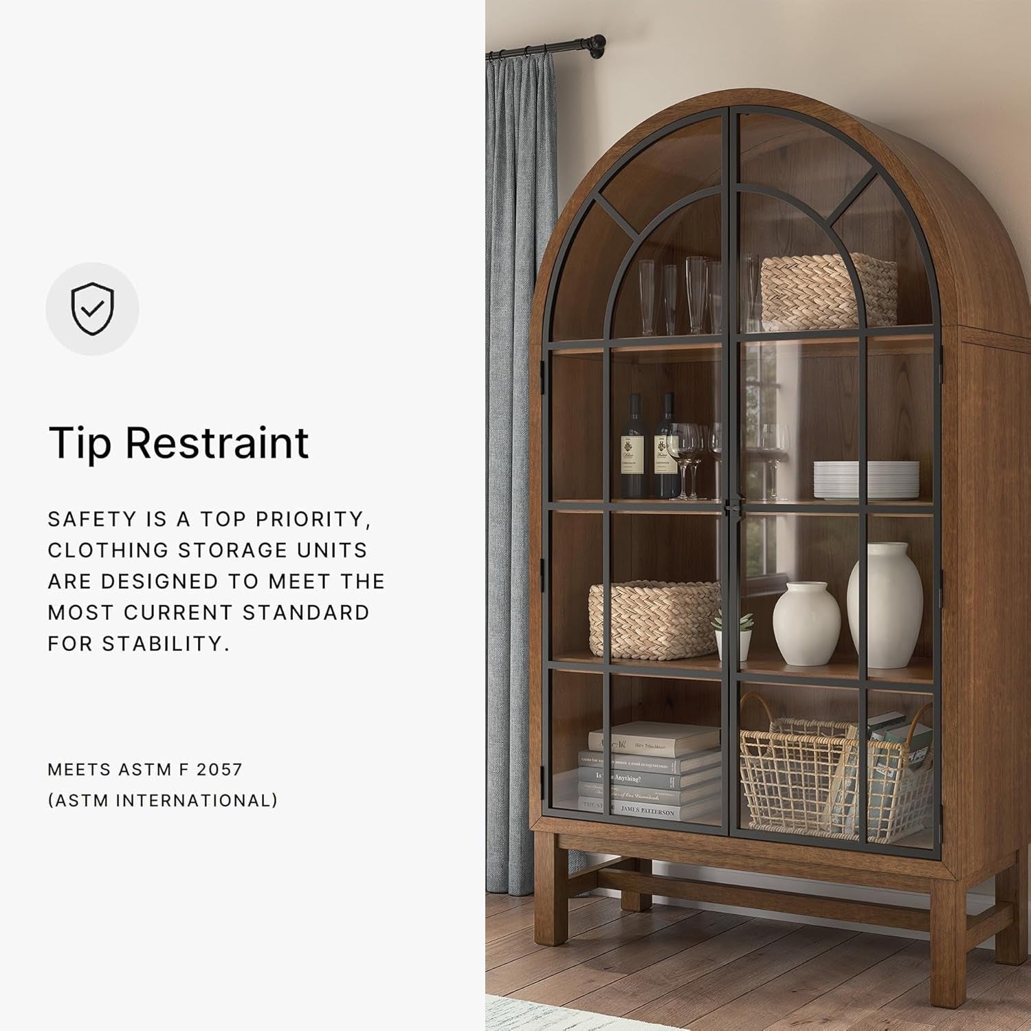 Chadworth Classic Display Cabinet with Anti-Tipping, Light Brown & Black