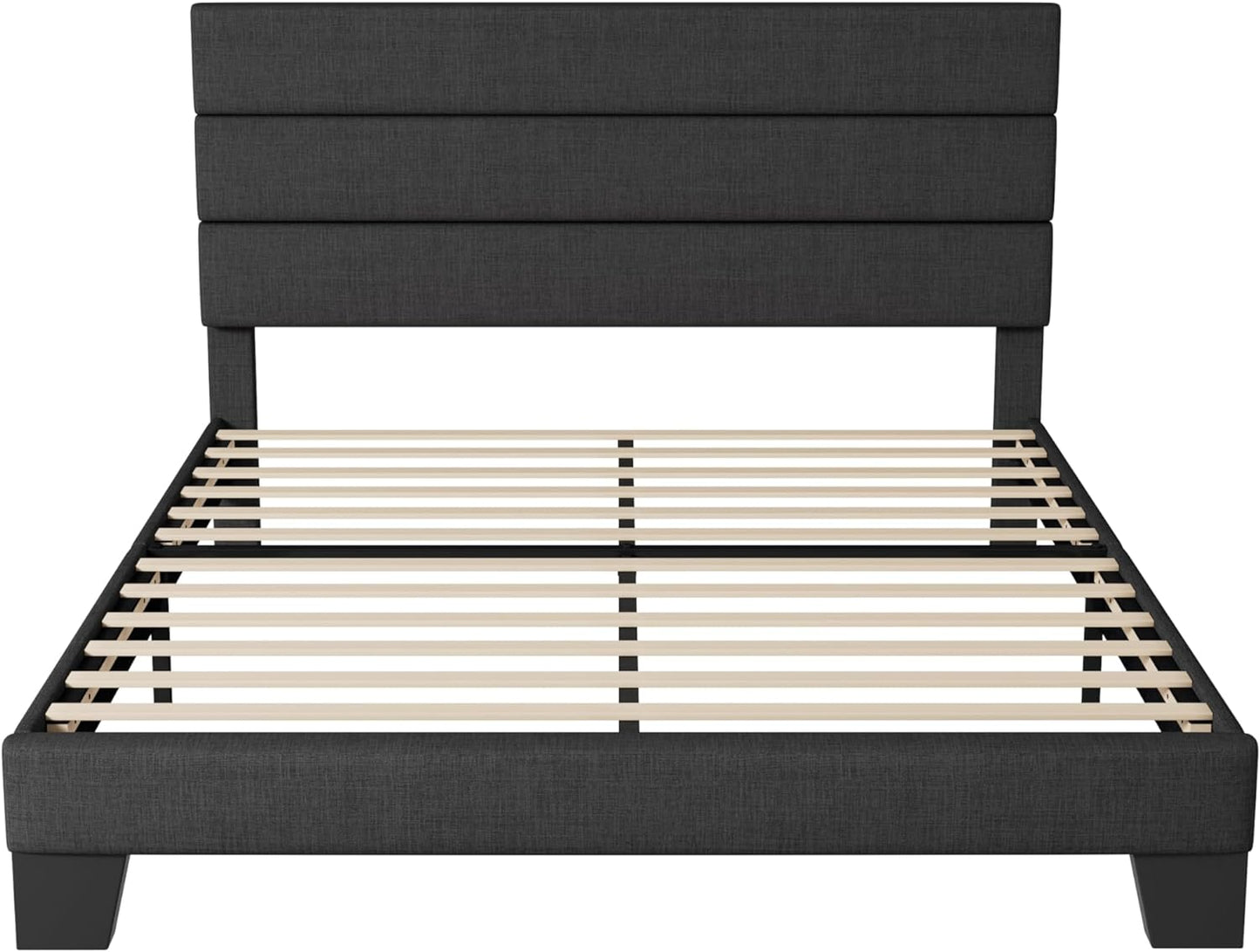 Queen Size Platform Bed Frame with Fabric Upholstered Headboard and Wooden Slats Support, Fully Upholstered Mattress Foundation/No Box Spring Needed/Easy Assembly, Dark Grey