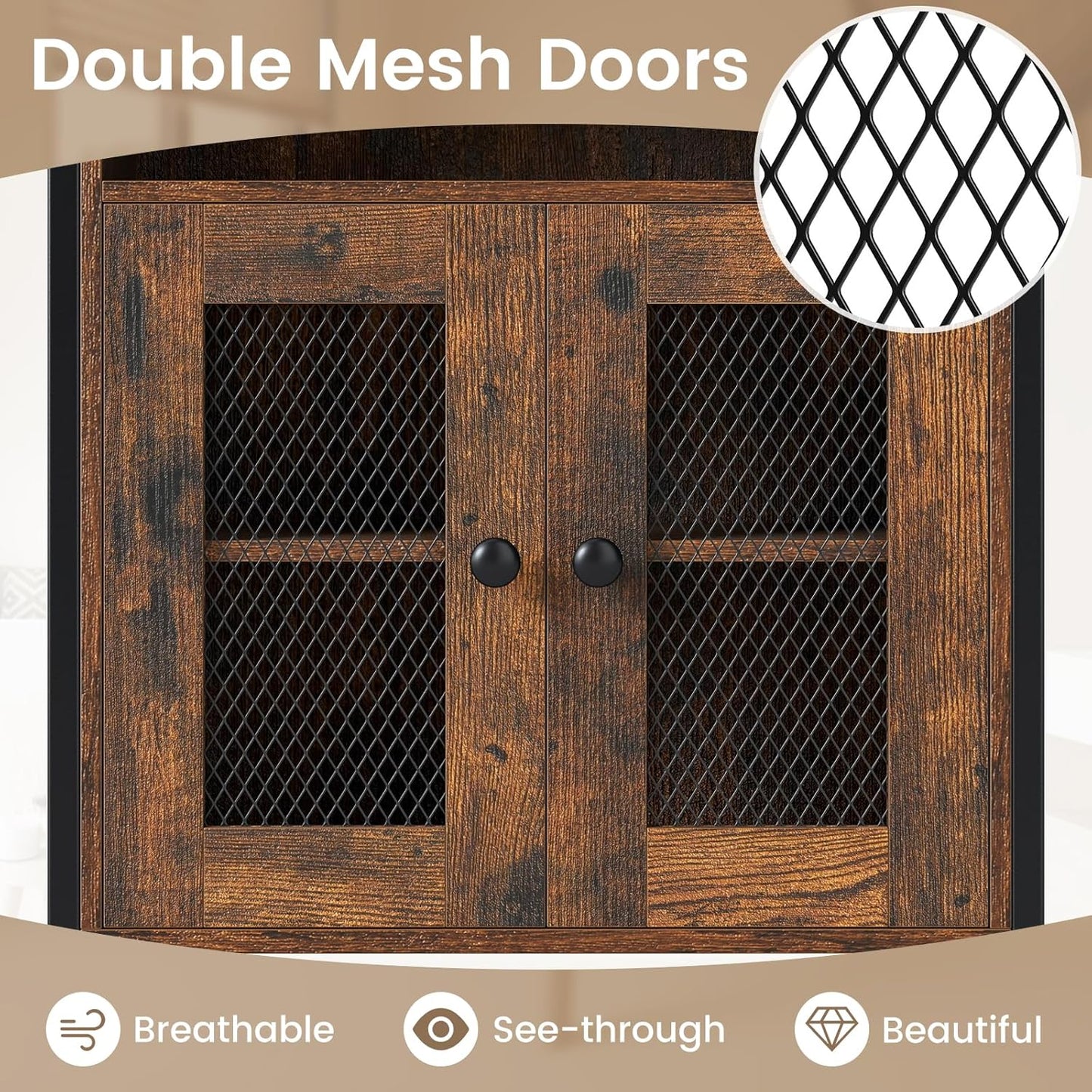 over the Toilet Storage Cabinet, 5-Tier Freestanding Space Saver W/Metal Stand, Mesh Grid Doors, Toilet Paper Holder & Hook, over Toilet Bathroom Organizer for Laundry Room, Restroom