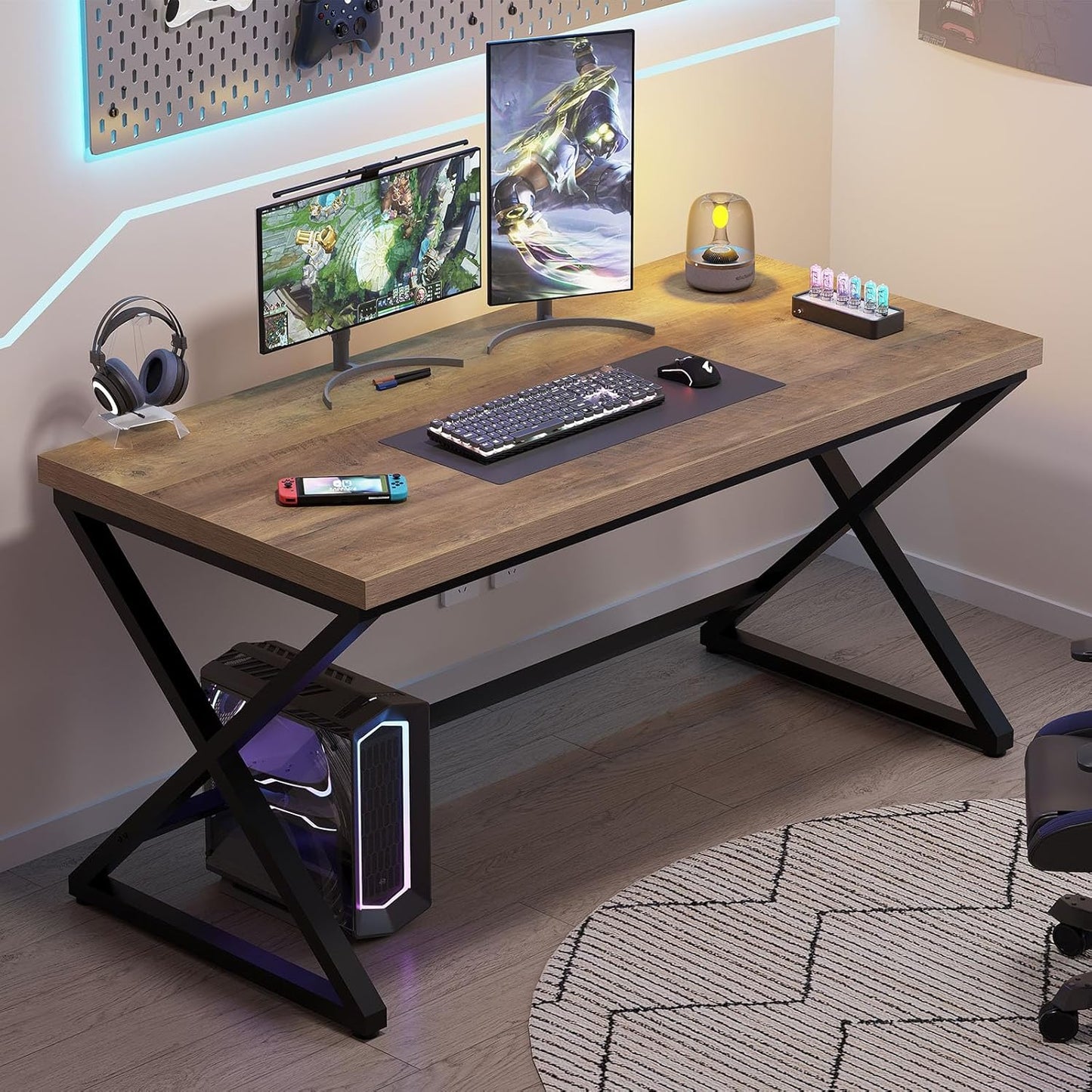 47 Inch Computer Desk, Rustic Home Office Desk for Writing, Industrial Wood Metal Executive Work Study Desk, Modern Simple PC Gaming Computer Table for Study Workstation, Rustic Oak