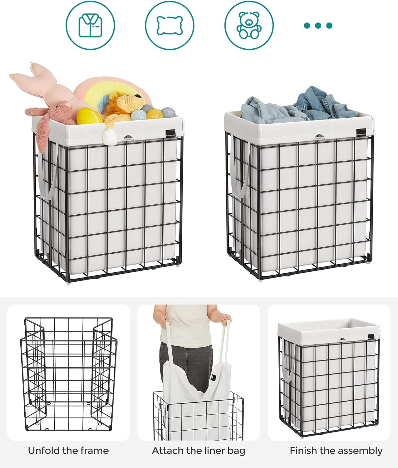 Laundry Hamper, 23.8 Gal. (90L) Laundry Basket, Collapsible Clothes Hamper, Black and White ULCB190W01