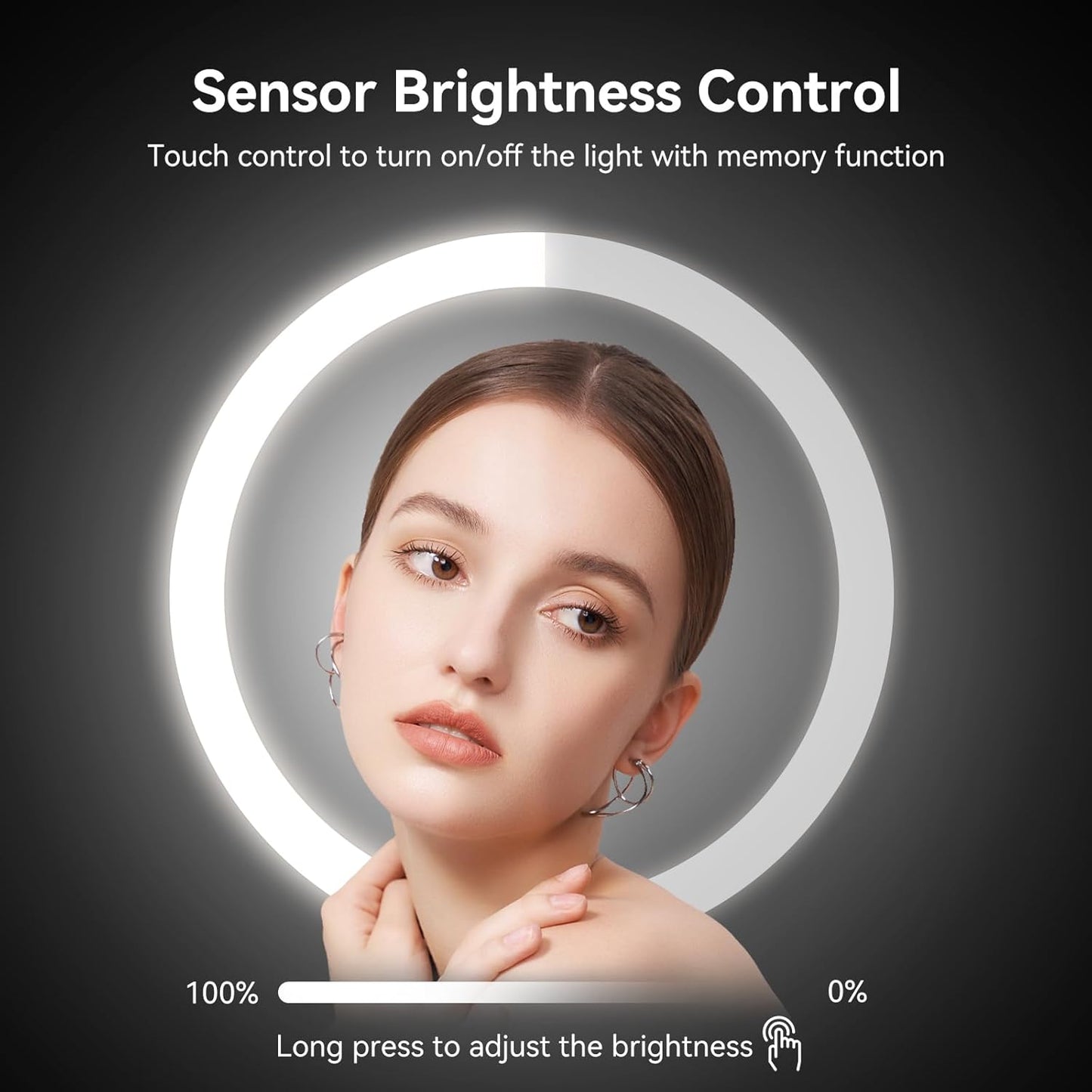 LED Lighted Makeup Mirror Tabletop, 1X/5X Magnifying Mirror with 3 Color Lights, Brightness Adjustable Height Adjustable, Black