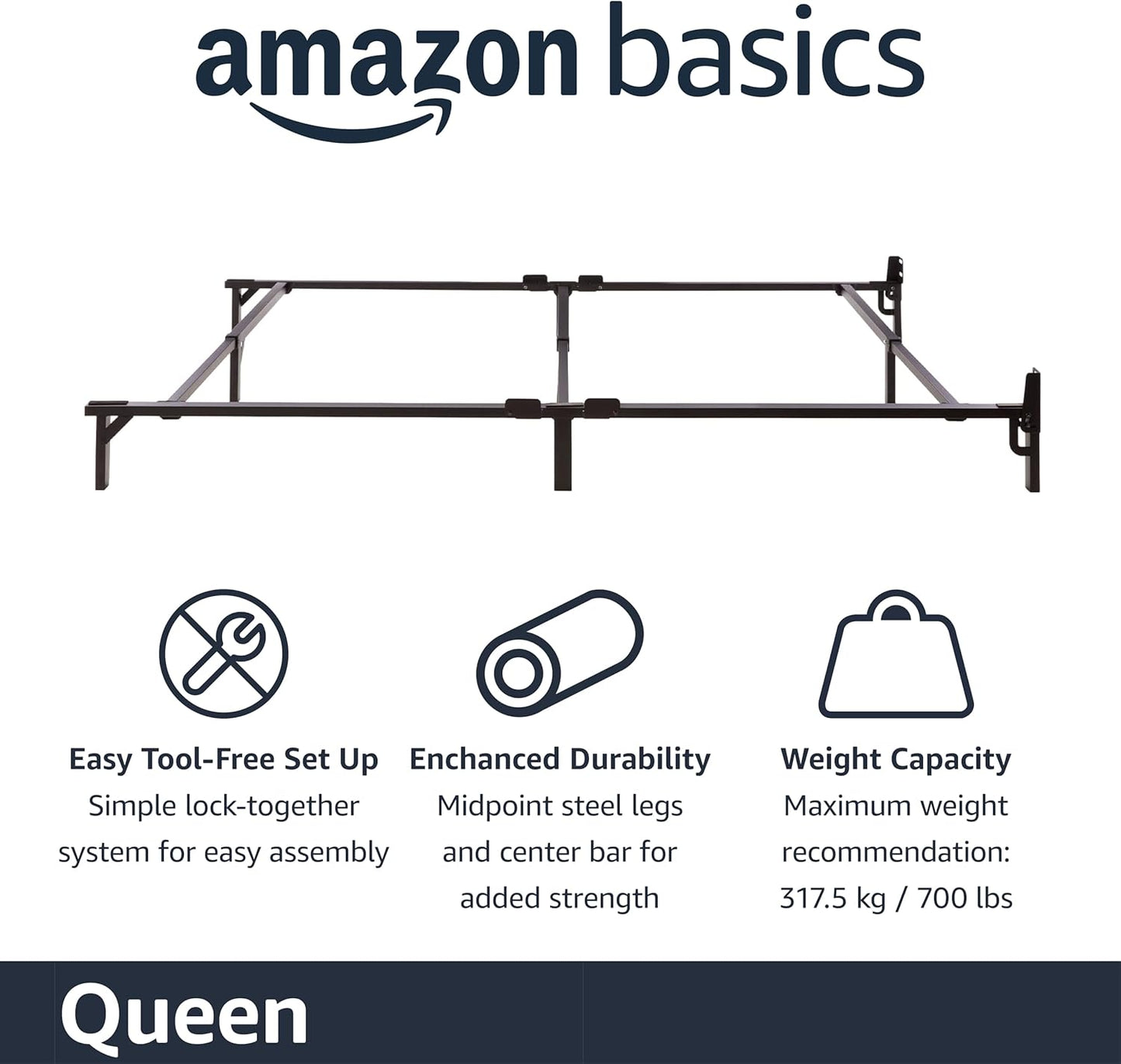 Metal Bed Frame(Box Spring Required), 9-Leg Base for Box Spring and Mattress, Queen, Tool-Free Easy Assembly, 79.5" L X 59.5" W X 7" H, Black