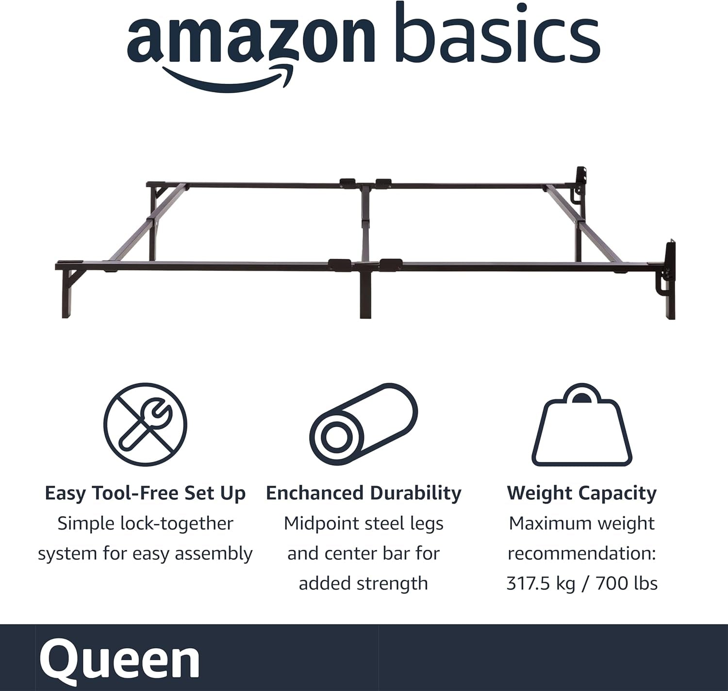 Metal Bed Frame(Box Spring Required), 9-Leg Base for Box Spring and Mattress, Queen, Tool-Free Easy Assembly, 79.5" L X 59.5" W X 7" H, Black