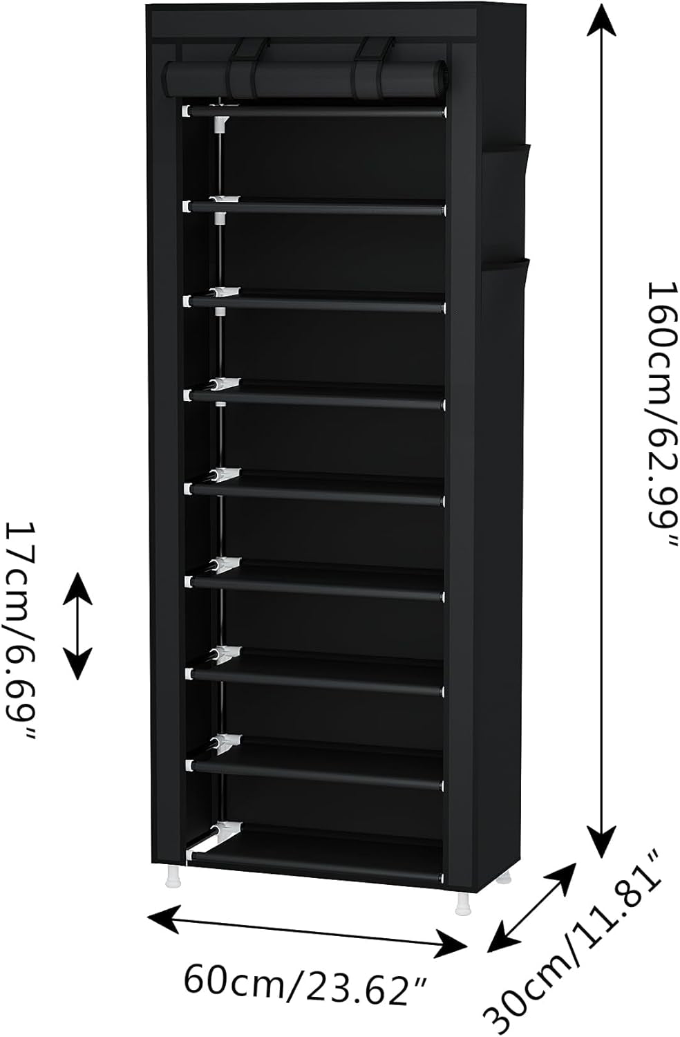 9 Tier Shoe Rack Organizer,Portable Shoe Shelf with Nonwoven Fabric Cover for Closet Hallway,Bedroom,Entryway, Ash Grey
