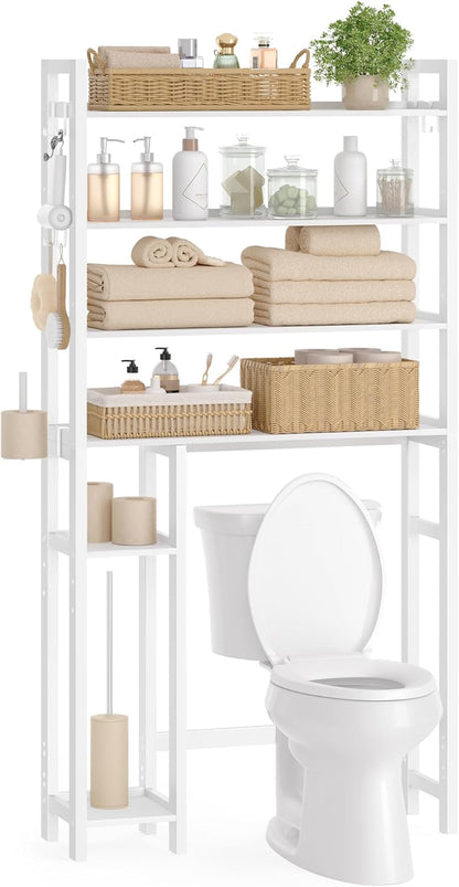 over the Toilet Storage, 4-Tier over Toilet Bathroom Organizer with Adjustable Shelves, 10.2 X 32.7 X 72.8 Inches, Space-Saving, Cloud White UBTS017W01