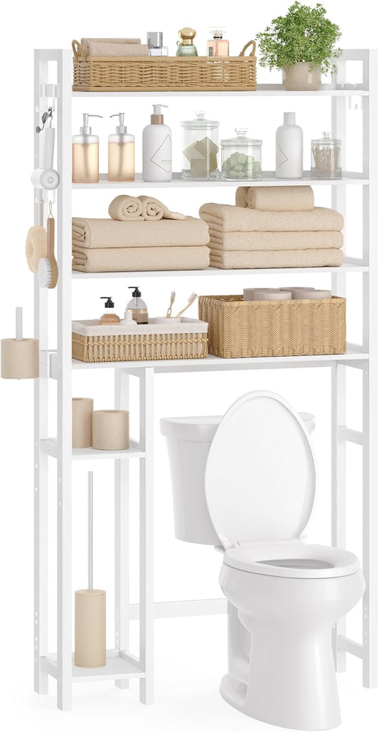 over the Toilet Storage, 4-Tier over Toilet Bathroom Organizer with Adjustable Shelves, 26 X 83 X 185 Cm, Space-Saving, Cloud White UBTS017W01