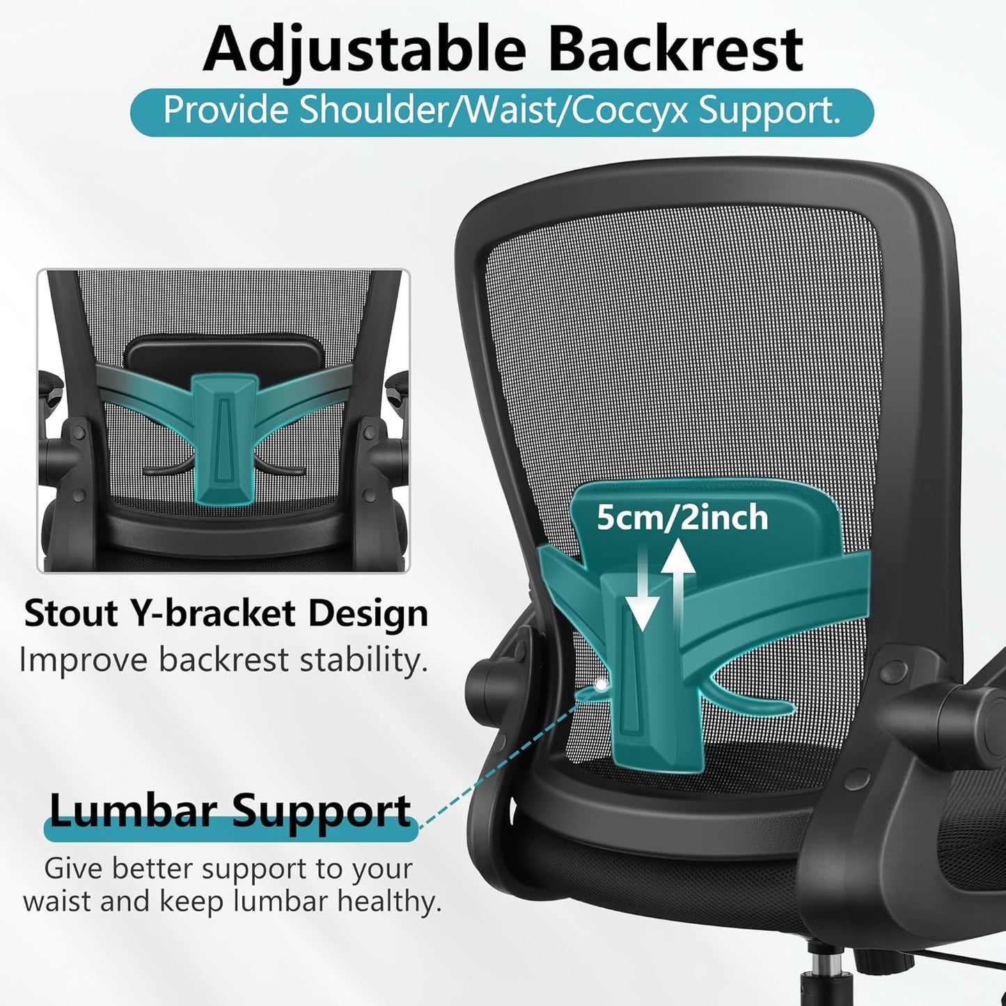 Office Chair, Ergonomic Desk Chair Breathable Mesh Chairs Adjustable High Back Lumbar Support Flip-Up Armrests, Executive Rolling Swivel Comfy Computer Chairs Home Office Black