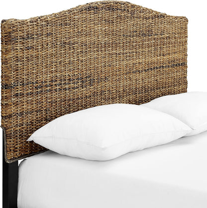 Handwoven natural rattan king bed headboard, view 5
