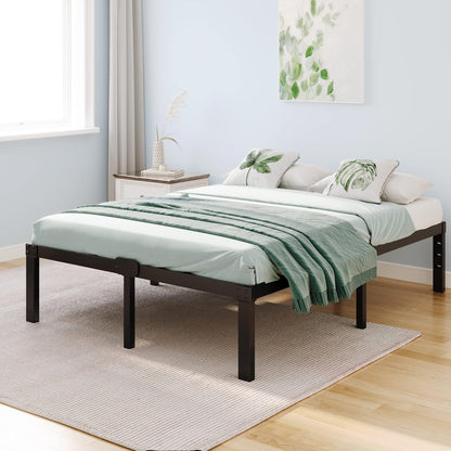 Platform Bed Frame Queen Size with Storage Headboard Compatible 14 Inch High Metal No Box Spring Needed Black Mattress Foundation Heavy Duty Steel Slat
