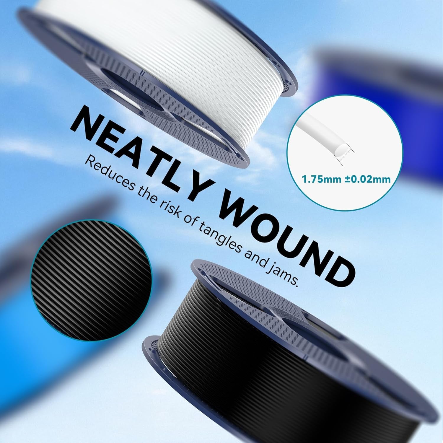 4Kg PLA 3D Printer Filament Bundle, Neatly Wound PLA Filament 1.75Mm ±0.02Mm, Individually Vacuum Packed, 4Kg in Total, 1Kg per Spool, 4 Pack, 4000G, 4Black