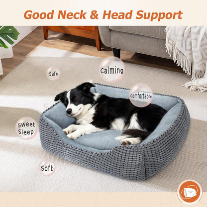 Dog Bed for Large Medium Small Dogs, Rectangle Washable Sleeping Puppy Bed, Soft Calming Cat Beds for Indoor Cats, Orthopedic Pet Sofa Bed, Anti-Slip Bottom with Multiple Size (20'', Grey)