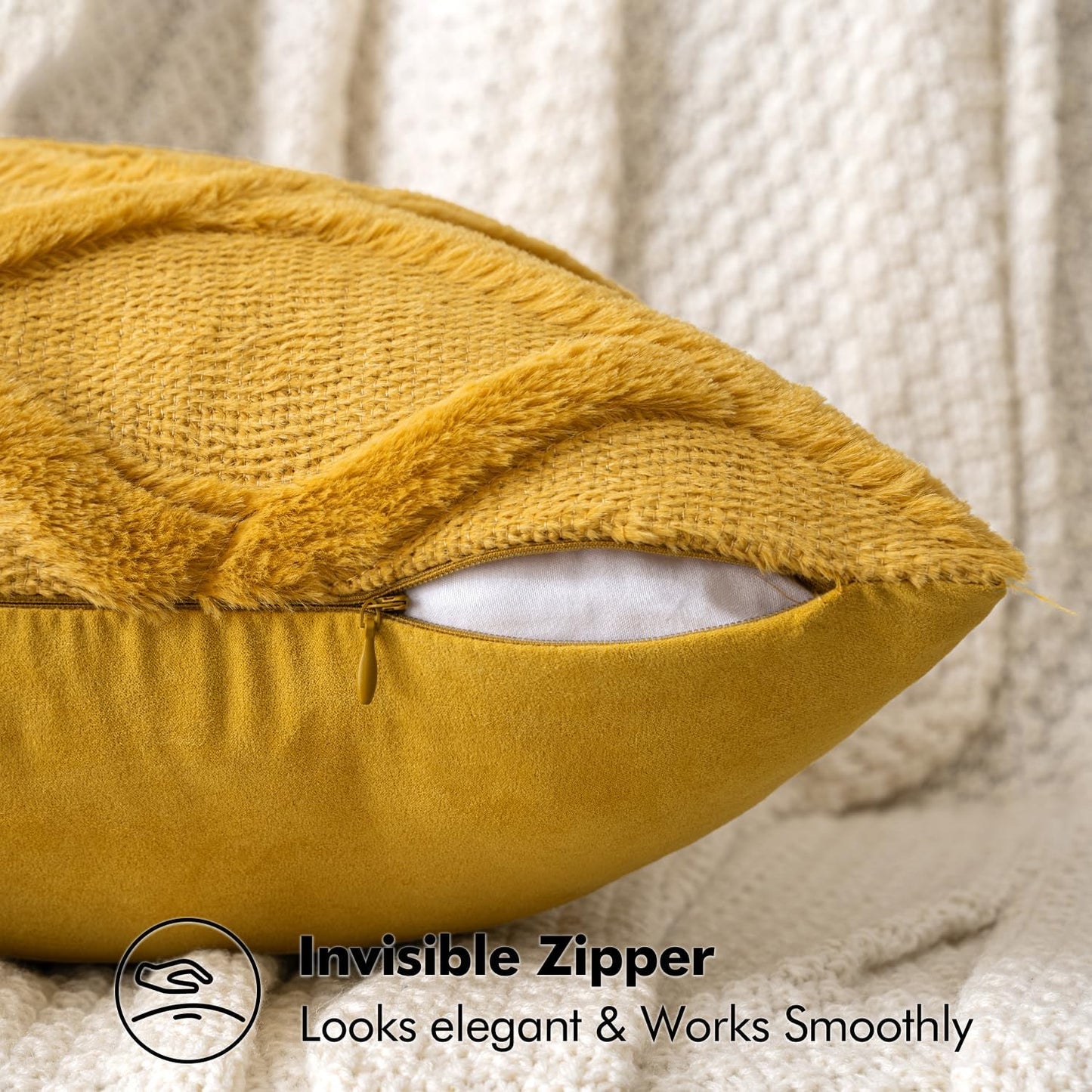 Spring Decorative Throw Pillow Covers Mustard Yellow 18X18 Inch Set of 2, Soft Plush Faux Wool Couch Cushion Covers Farmhouse Throw Pillows for Couch Bed Sofa Living Room