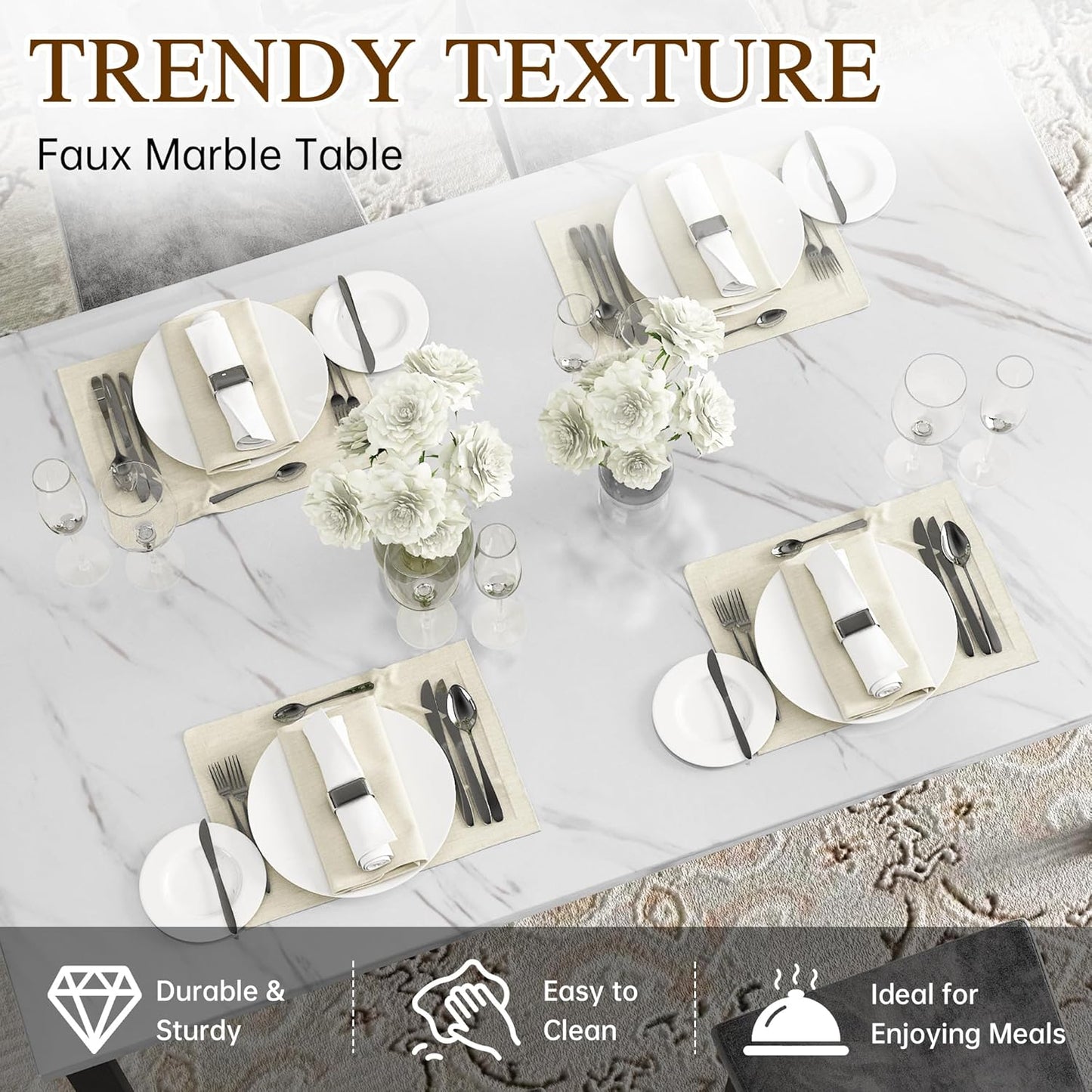Dining Table Set for 4, Faux Marble Small Kitchen Table Chairs Set of 4 with Luxurious Button Tufted Dinner Chairs for Kitchen and Dining