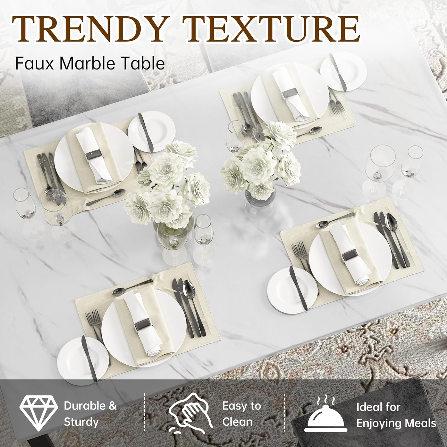 Dining Table Set for 4, Faux Marble Small Kitchen Table Chairs Set of 4 with Luxurious Button Tufted Dinner Chairs for Kitchen and Dining