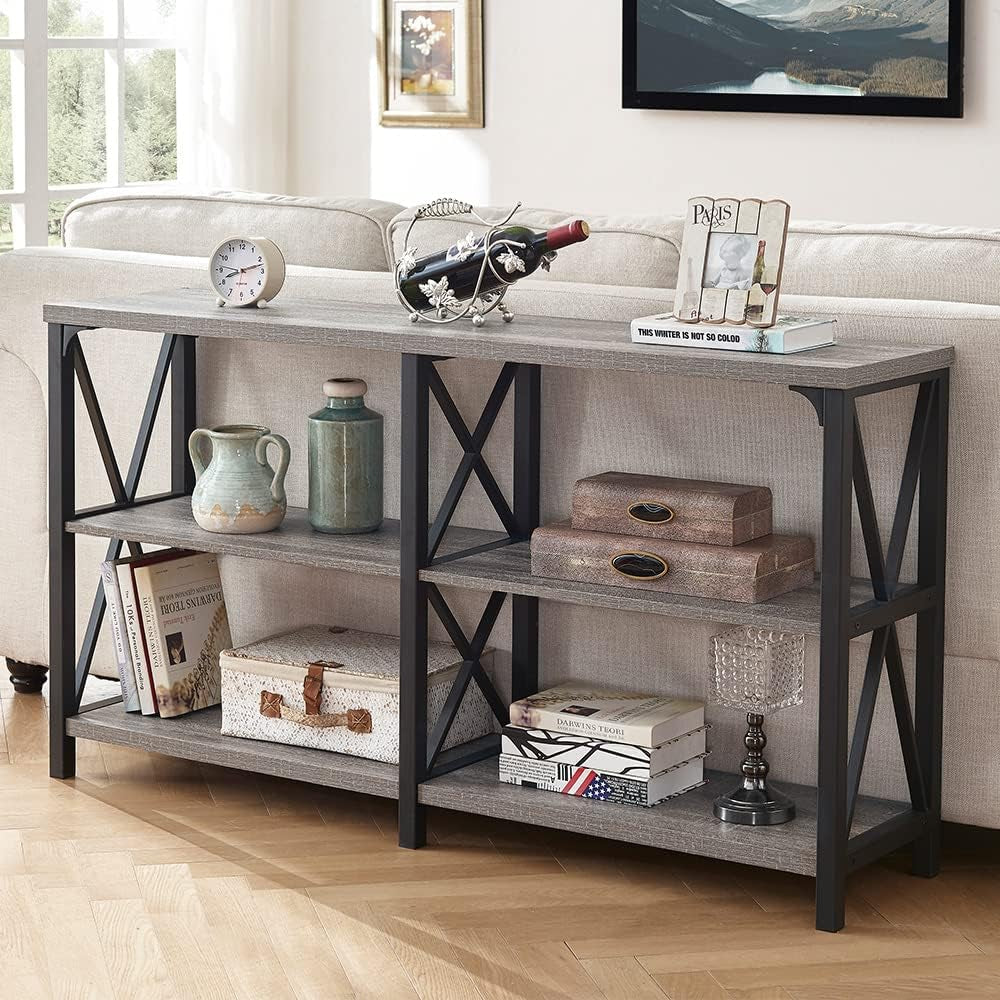 Farmhouse Sofa Table, Rustic Console Table for Living Room, Entryway Table with Storage, Hallway Entry Table for Foyer, Light Grey Oak, 47 Inch