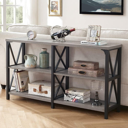 Farmhouse Sofa Table, Rustic Console Table for Living Room, Entryway Table with Storage, Hallway Entry Table for Foyer, Light Grey Oak, 47 Inch