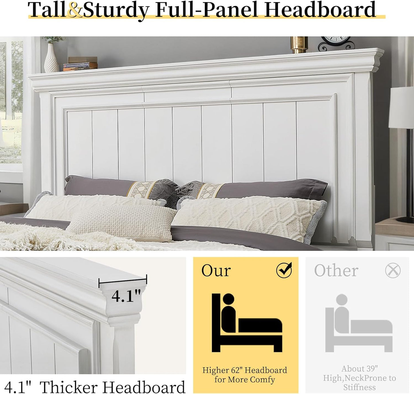 King Size Solid Wood Bed Frame with Headboard and Footboard, Noiseless Farmhouse Platform Bed, No Box Spring Needed, Rustic Bed Base with 12 Wood Slats Support, Distressed