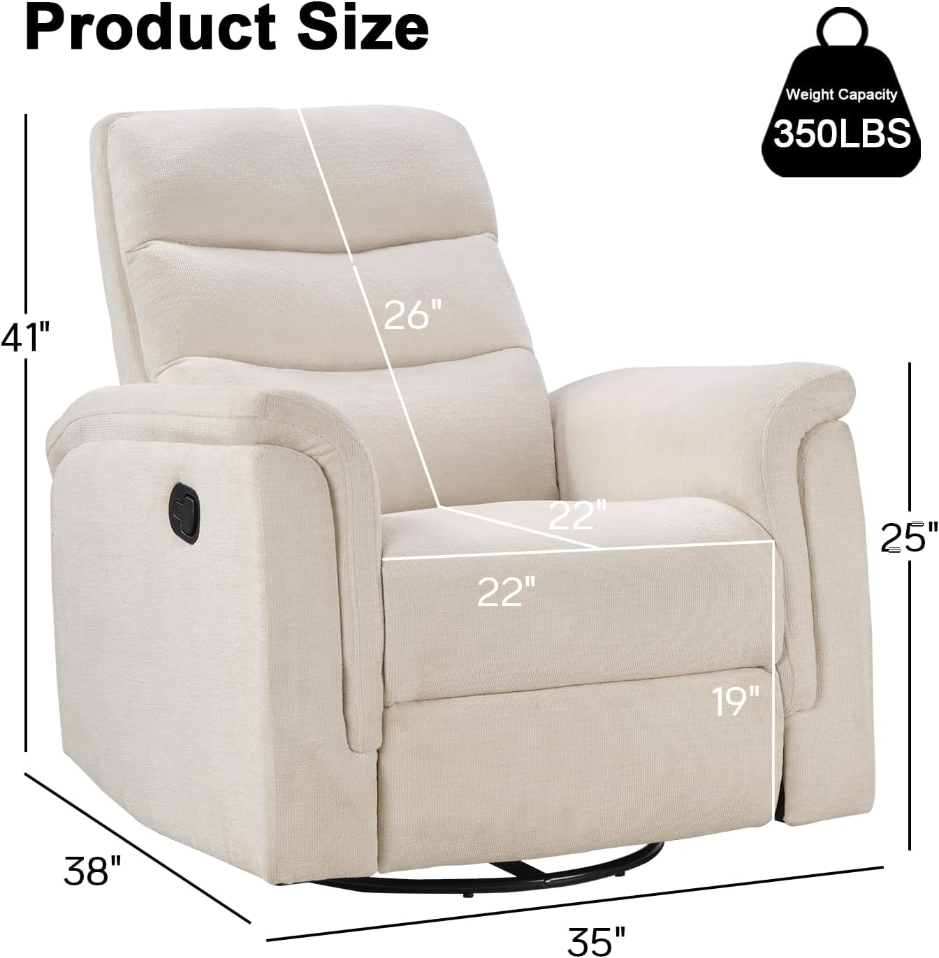 Swivel Rocker Recliner, Nursery Glider Chair, Manual Chairs Swivel Glider Recliners with Soft Backrest, Fabric Manual Reclining Sofa for Living Room Bedroom Apartment, Beige