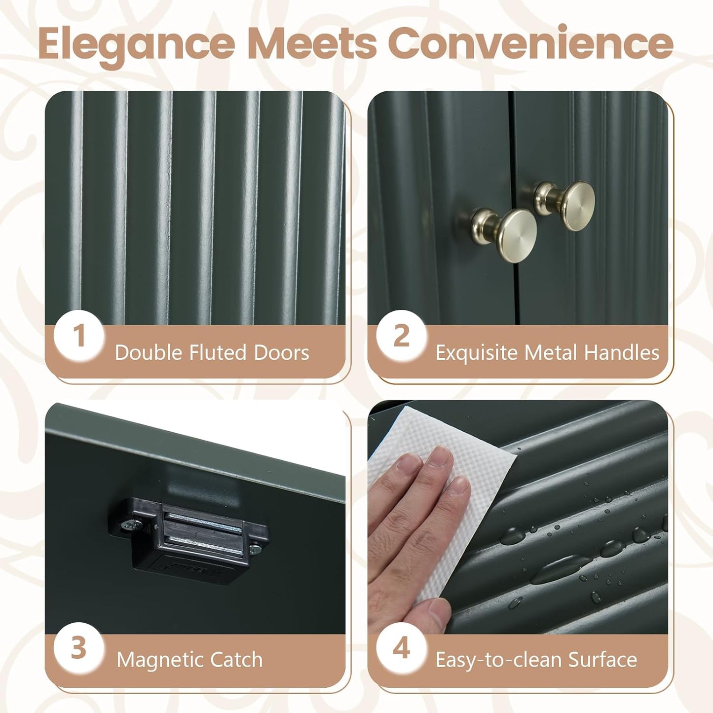 over the Toilet Storage Cabinet, above Toilet Bathroom Organizer with Fluted Doors, Adjustable Shelf & Bottom Bar, Tall Freestanding Rack Space Saver over Toilet (Green)