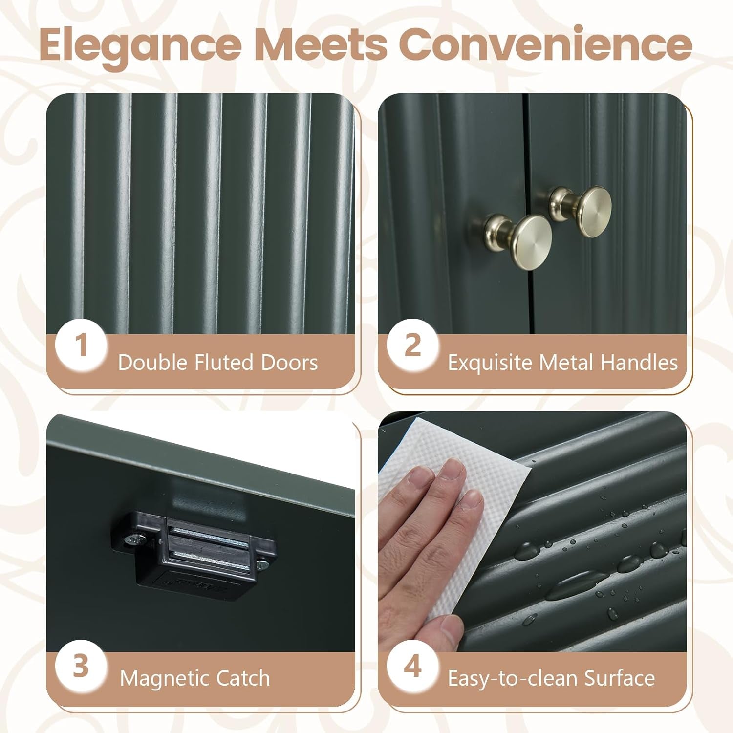 over the Toilet Storage Cabinet, above Toilet Bathroom Organizer with Fluted Doors, Adjustable Shelf & Bottom Bar, Tall Freestanding Rack Space Saver over Toilet (Green)