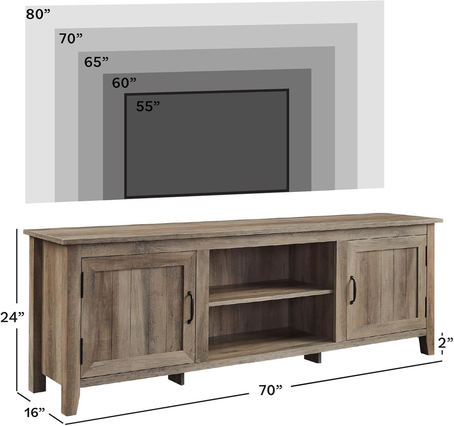 Ashbury Coastal Style Grooved Door TV Stand for Tvs up to 80 Inches, 70 Inch, Grey Wash