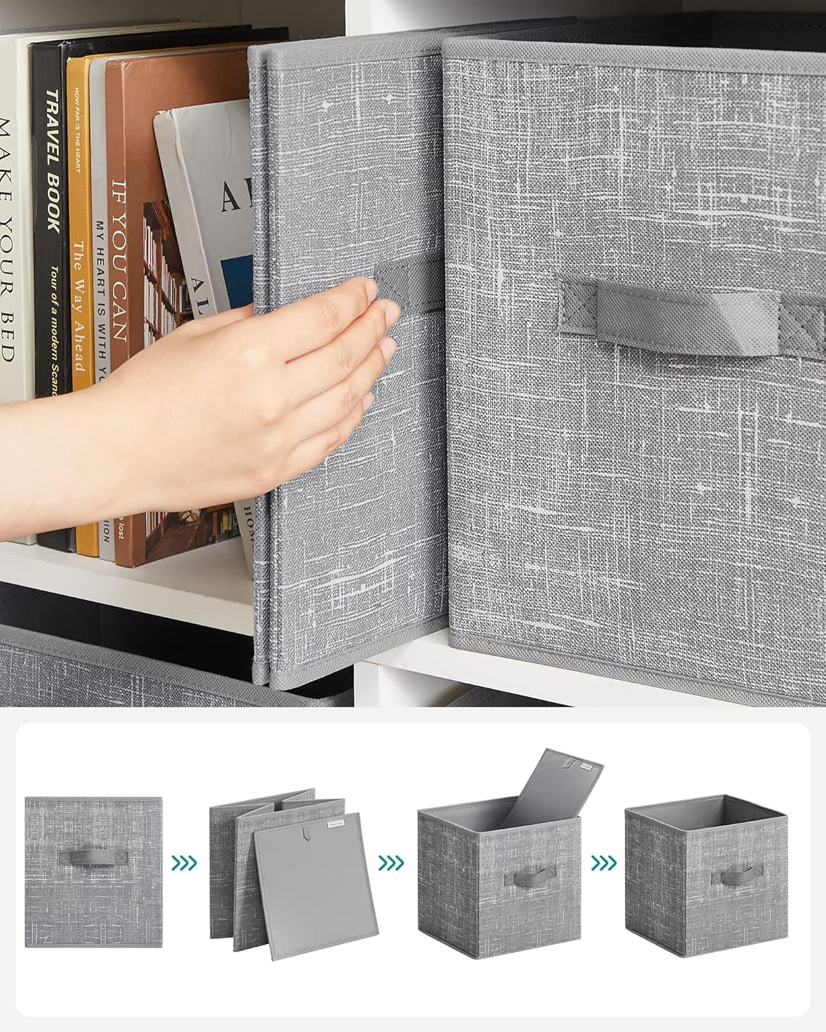 Storage Cubes, 11-Inch Non-Woven Fabric Bins with Double Handles, Set of 6, Closet Organizers for Shelves, Foldable, for Clothes, Cattail Gray UROB26LG