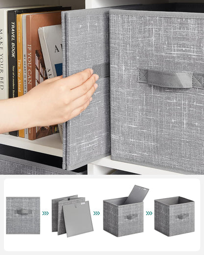 Storage Cubes, 11-Inch Non-Woven Fabric Bins with Double Handles, Set of 6, Closet Organizers for Shelves, Foldable, for Clothes, Cattail Gray UROB26LG