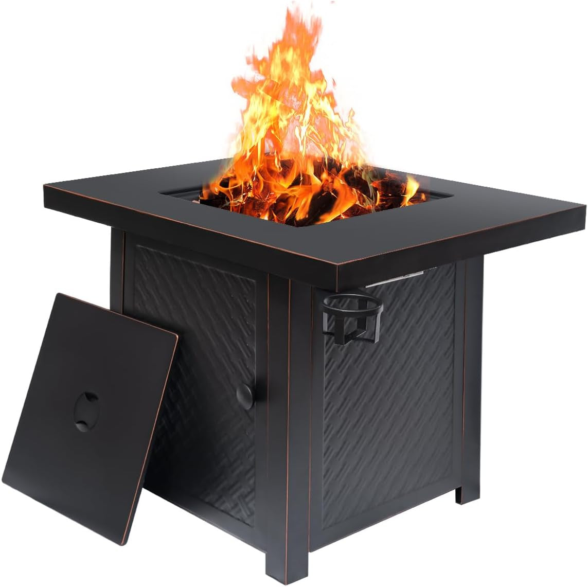 32'' Propane Fire Pit,50000 BTU Gas Firepit Table with 2 Drink Holders, Lid & Lava Rock,Csa Certified Outdoor Fire Pit Table for Dining or Party,Propane Firepits for Outside,Patio,Yard