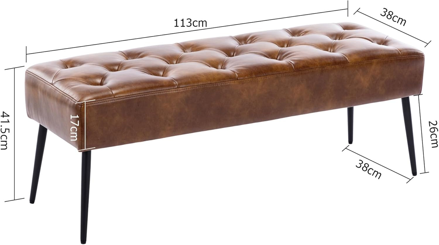 Button-Tufted Ottoman Bench, Upholstered Bedroom Benches Leather Footrest Stool Accent Bench for Entryway Dining Room Living Room Bedroom End of Bed, Yellowish Brown