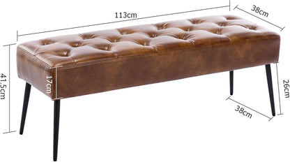 Button-Tufted Ottoman Bench, Upholstered Bedroom Benches Leather Footrest Stool Accent Bench for Entryway Dining Room Living Room Bedroom End of Bed, Yellowish Brown