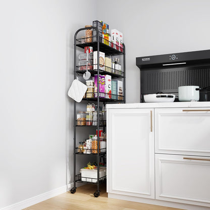 6 Tier Slim Storage Cart with Wheels, Metal Mobile Shelving Unit Organizer Utility Cart for Office Bathroom Kitchen Laundry Room Narrow Places (10Inches)