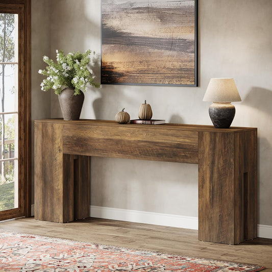 71-Inch Long Console Table for Entryway, Farmhouse Sofa Console behind Couch, Entry Table for Hallway, Foyer, Living Room, Brown